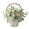 13" Green & Gold Artificial Pumpkin & Leaf Basket Arrangement